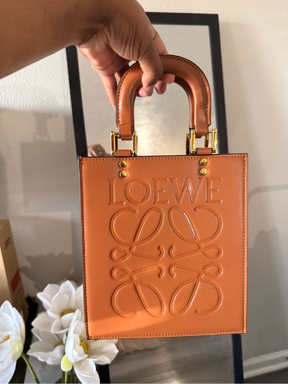 Tan Leather Small Tote Bag
